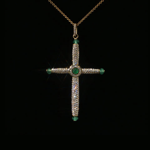 18K Yellow Gold Large Cross Pendant Necklace | 1.78 CTW | 16-18 Inch