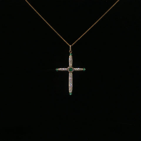 18K Yellow Gold Large Cross Pendant Necklace | 1.78 CTW | 16-18 Inch