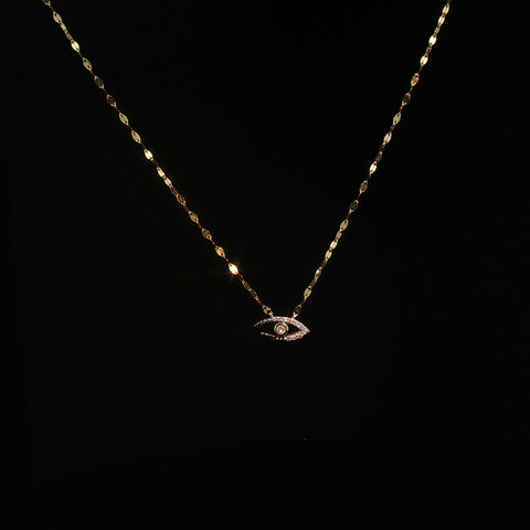 10K Yellow Gold Evil Eye Pendant Necklace | 18-19 Inch | 0.35 CTW