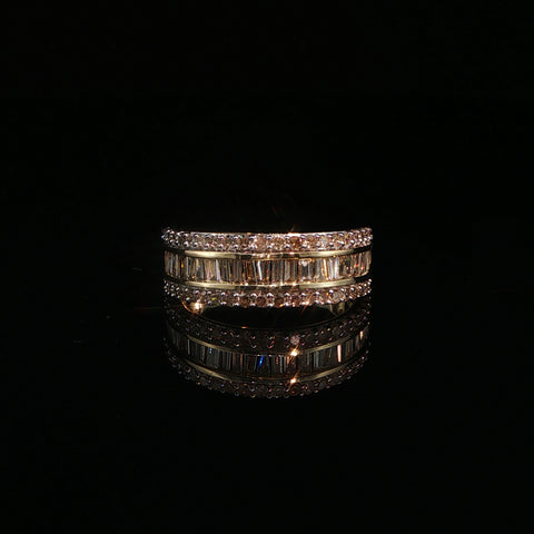 14K Yellow Gold Natural Diamond Three-Row Ring | 1.0 CTW