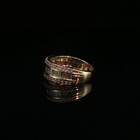 14K Yellow Gold Natural Diamond Three-Row Ring | 1.0 CTW