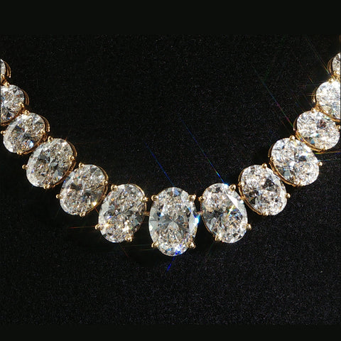 14K Yellow Gold Oval Lab Diamond Graduating Chain | 48.98 CTW | 16 Inch