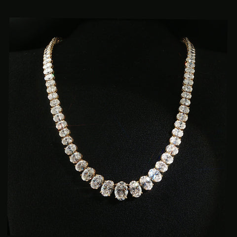 14K Yellow Gold Oval Lab Diamond Graduating Chain | 48.98 CTW | 16 Inch