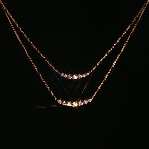 14K Rose Gold Double Graduating Diamond Bar Necklace | 0.39 CTW | 16 Inch