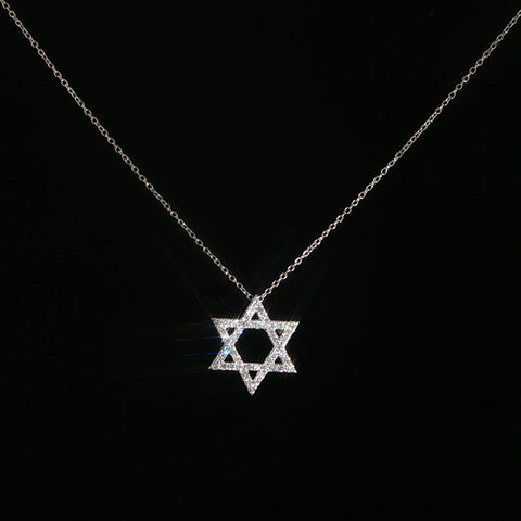 14K White Gold Natural Diamond Star of David Pendant Necklace | 0.5 CTW | 16-18 Inch