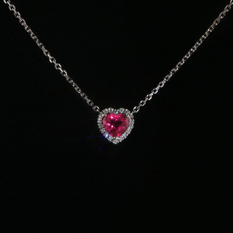 Platinum Tourmaline Heart Pendant Necklace | 1.3 CTW | 16-18 Inch