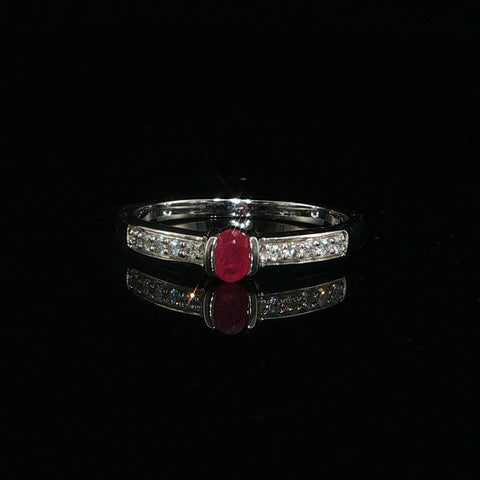 14K White Gold Ruby & Diamond Ring | 0.15 CTW | Size 6.5