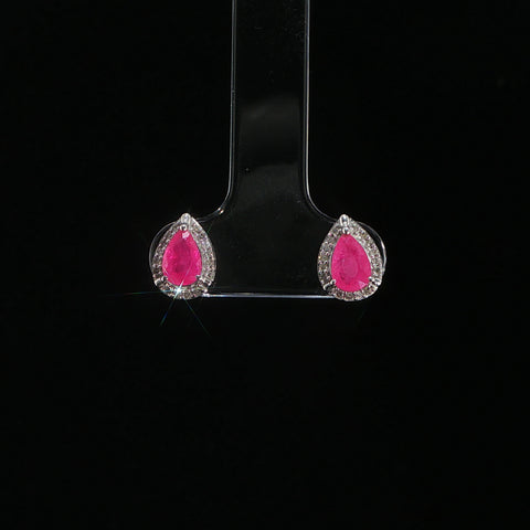 10K White Gold Ruby & Diamond Drop Earrings | 0.15 CTW