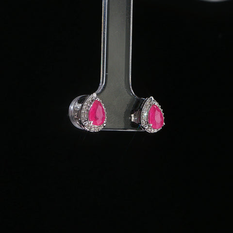 10K White Gold Ruby & Diamond Drop Earrings | 0.15 CTW
