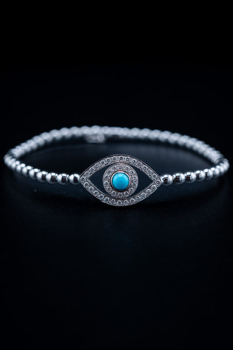 Hulchi Belluni 18K White Gold Evil Eye Bracelet with Turquoise