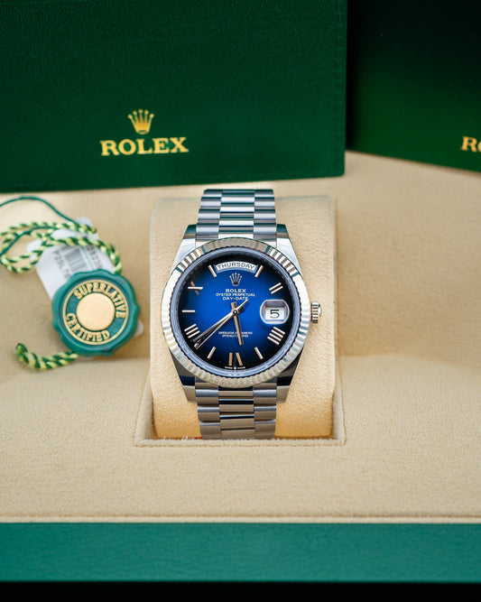 Rolex Day-Date 40 White Gold Blue Ombré Dial 228239 – 2024