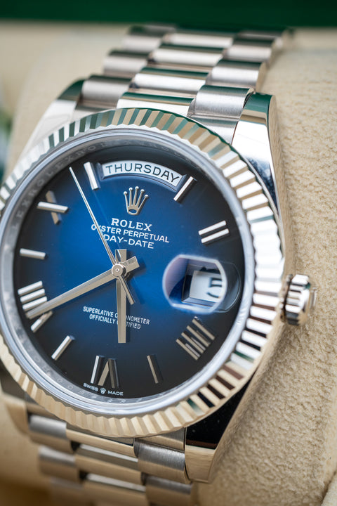 2024 Rolex Day-Date 40 White Gold Blue Ombré Dial 228239