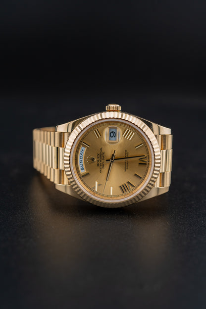 2021 Rolex Day-Date 40 – Champagne Dial – 18k Yellow Gold – 228238 – Mint – Complete Set