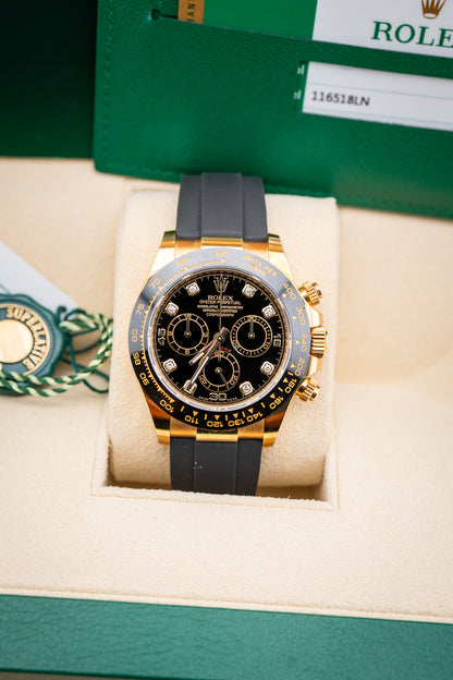 2019 Rolex Daytona Yellow Gold – Diamond Dial – Oysterflex – Ref. 116518LN – Pre-Owned Complete Set