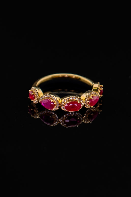 10K Yellow Gold Mixed Ruby & Diamond Ring