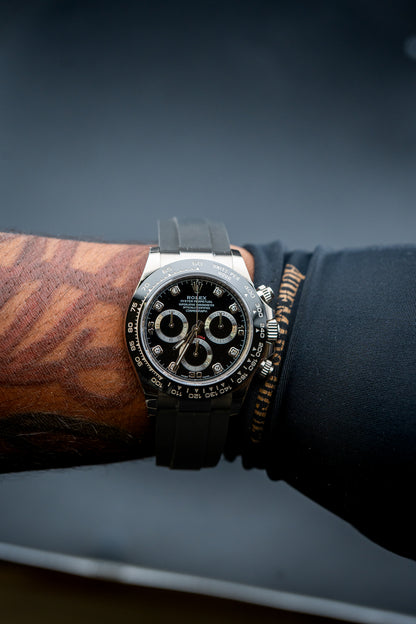 Rolex Daytona White Gold Oysterflex – Black Dial with Factory Diamond Markers – Ref. 116519LN – 2023 Brand New Complete Set