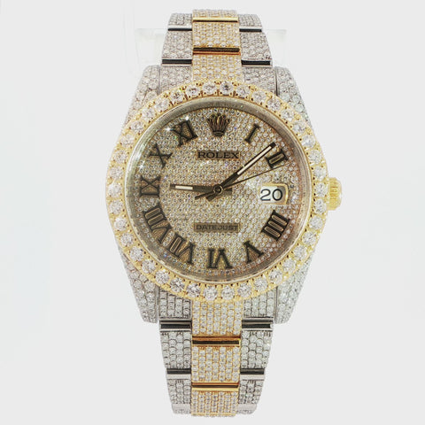 Brand New Rolex Datejust 41 – Two-Tone Yellow Gold – Fully Iced Out – Ref. 126300– Watch & Card