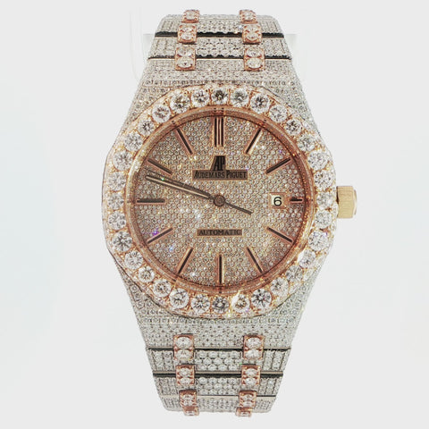 Audemars Piguet Royal Oak 37mm – Two-Tone Rose Gold – Natural Aftermarket Diamond Iced Out