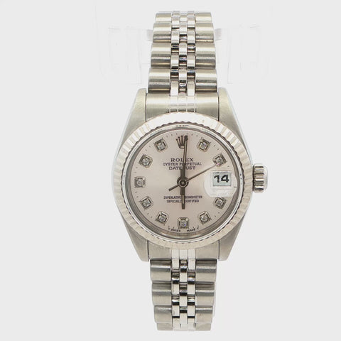 Rolex Datejust 26mm – Silver /Pink Diamond Dial – Fluted Bezel – Ref. 69174