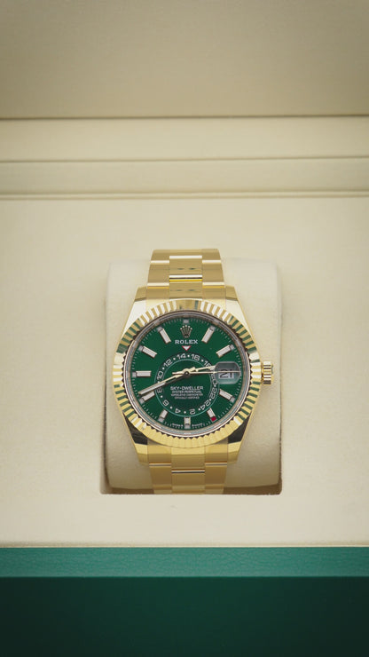 2025 Brand New Release Rolex Sky-Dweller Yellow Gold – Bright Green Dial – Oyster Bracelet – Ref. 336938 – Brand New Complete Set